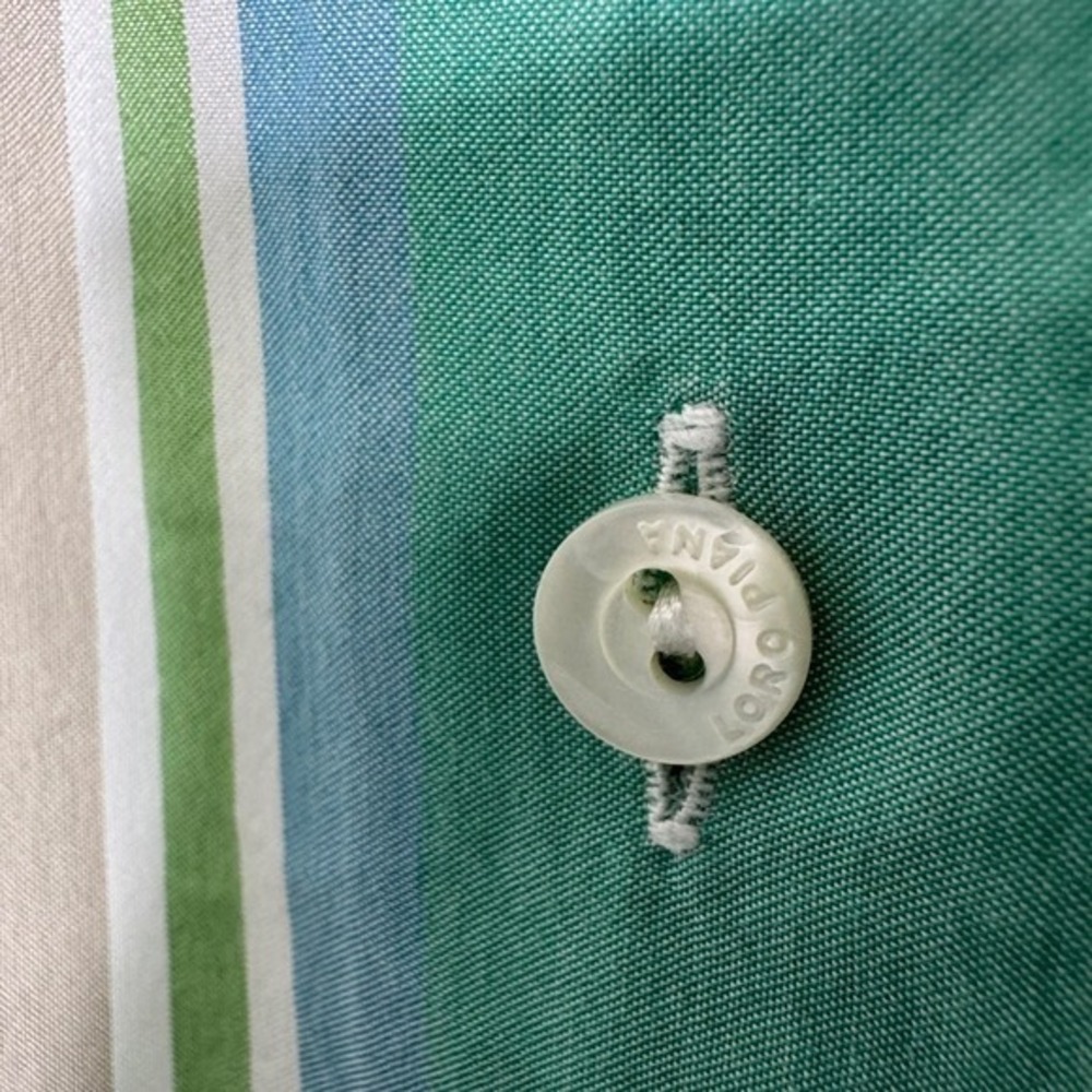 Loro Piana‎ Striped Top Green/Blue/Tan Size 42 (6) Cotton/Silk - Picture 4 of 12
